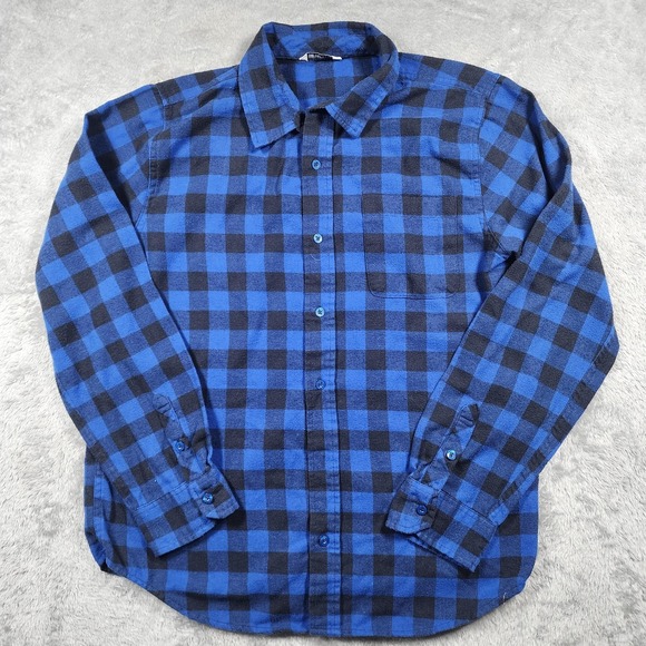 Caterpillar Shirt Mens Large Blue Black Plaid Flannel Long Sleeve Button Up